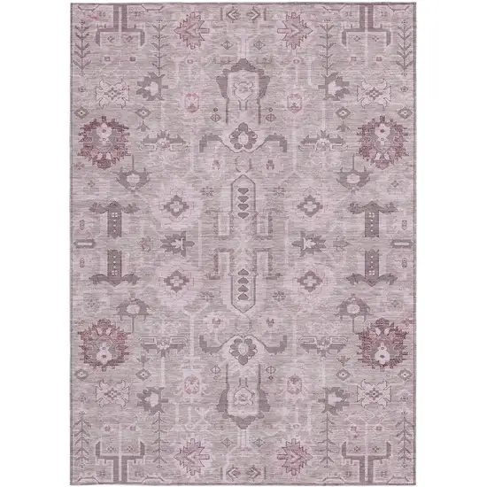 Pink Mauve And Blush Oriental Washable Indoor Outdoor Area Rug Photo 4