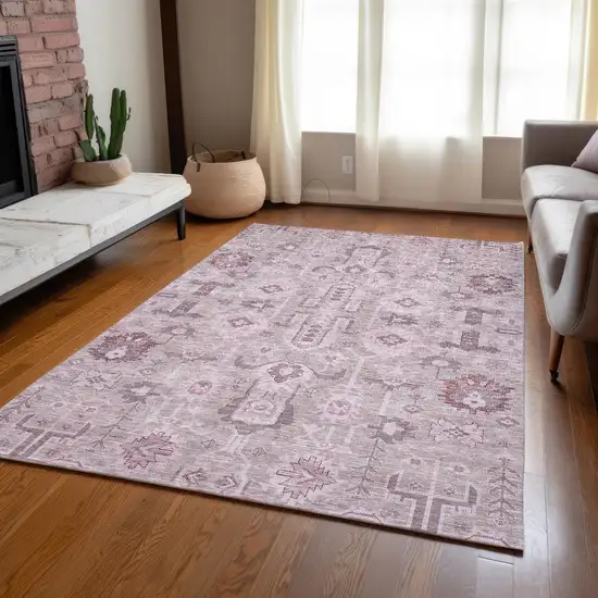 Pink Mauve And Blush Oriental Washable Indoor Outdoor Area Rug Photo 7