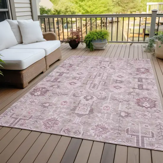 Pink Mauve And Blush Oriental Washable Indoor Outdoor Area Rug Photo 5