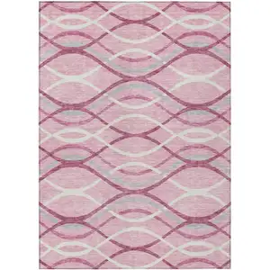 Photo of Pink Mauve And Ivory Abstract Washable Indoor Outdoor Area Rug