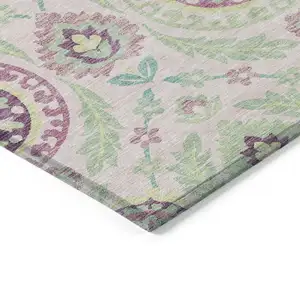 Photo of Pink Mauve And Mint Green Floral Washable Indoor Outdoor Area Rug