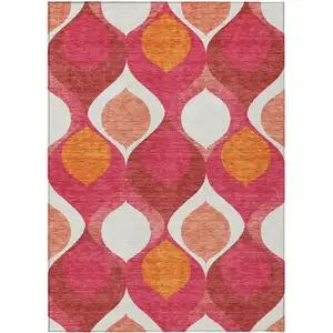 Photo of Pink Mauve And Orange Ogee Washable Indoor Outdoor Area Rug