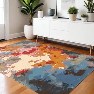 Photo of Pink Orange And Blue Abstract Hand Tufted Area Rug