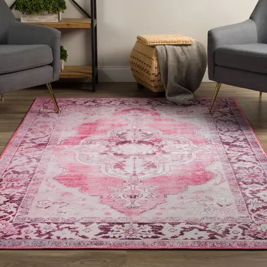 Pink Oriental Distressed Non Skid Area Rug Photo 6