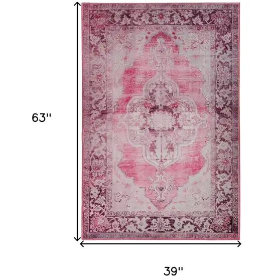 Pink Oriental Distressed Non Skid Area Rug Photo 9