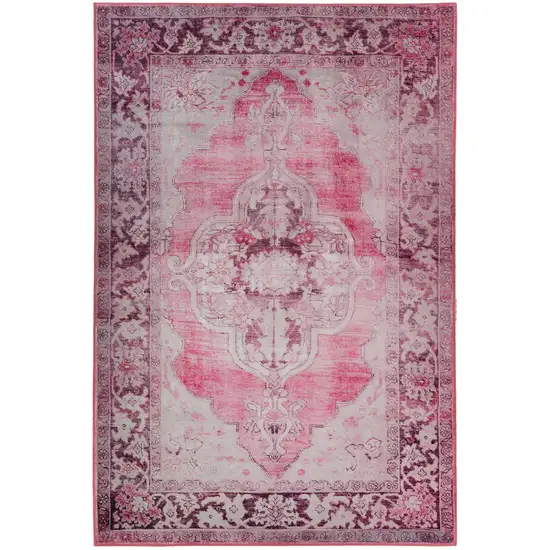 Pink Oriental Distressed Non Skid Area Rug Photo 5