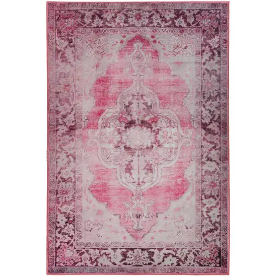 Pink Oriental Distressed Non Skid Area Rug Photo 1