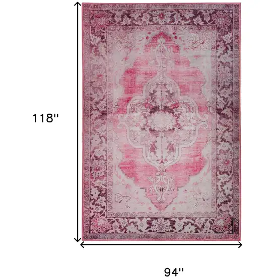 Pink Oriental Distressed Non Skid Area Rug Photo 9