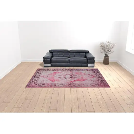 Pink Oriental Distressed Non Skid Area Rug Photo 2