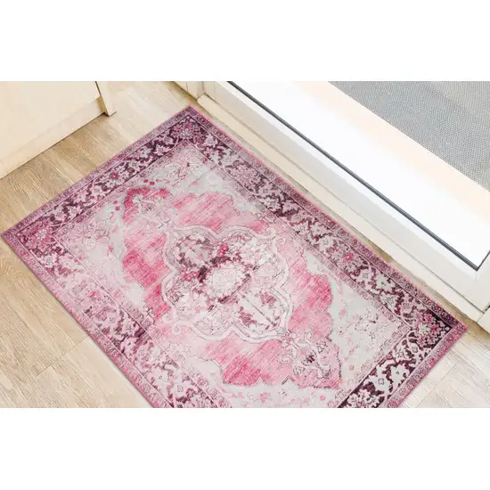 Pink Oriental Distressed Non Skid Area Rug Photo 4