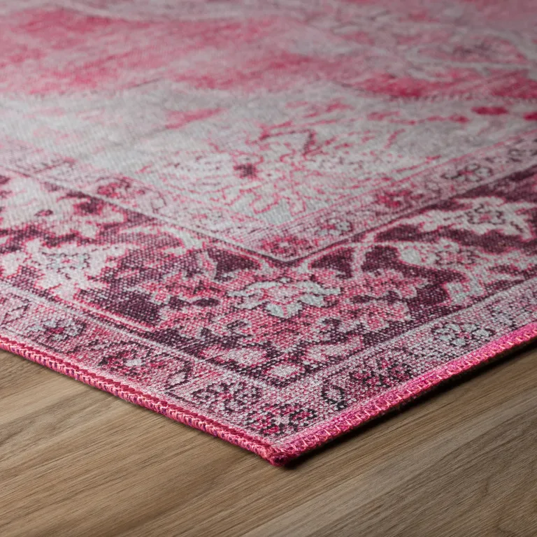 Pink Oriental Distressed Non Skid Area Rug Photo 5