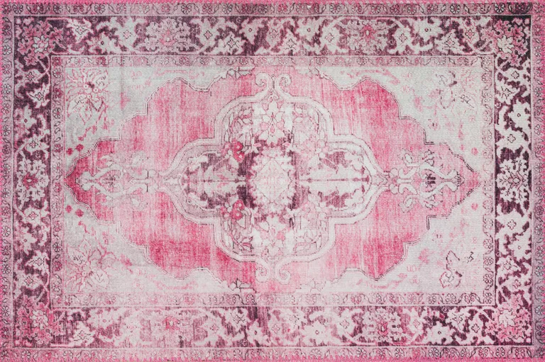 Pink Oriental Distressed Non Skid Area Rug Photo 1