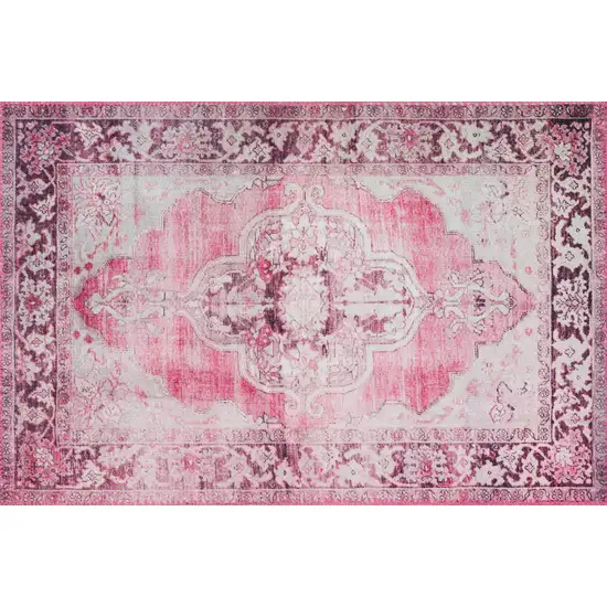 Pink Oriental Distressed Non Skid Area Rug Photo 1