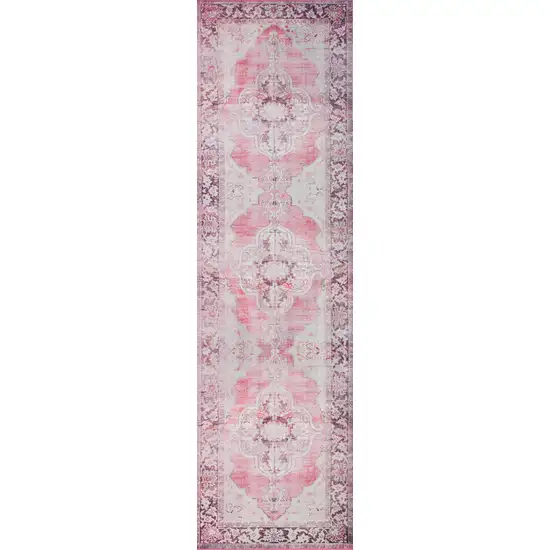 Pink Oriental Distressed Non Skid Runner Rug Photo 1