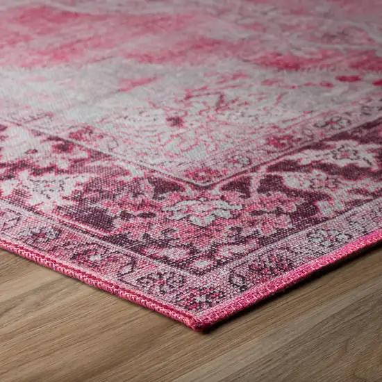 Pink Oriental Distressed Non Skid Runner Rug Photo 4