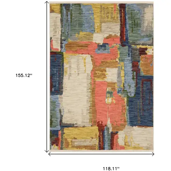 Pink Red And Yellow Abstract Area Rug With Fringe Photo 3