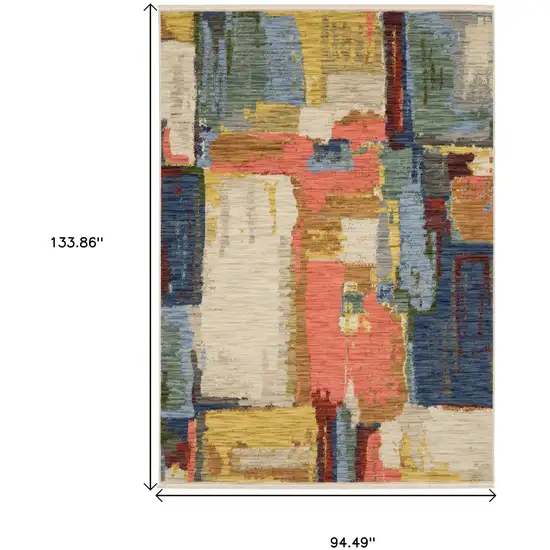 Pink Red And Yellow Abstract Area Rug With Fringe Photo 3