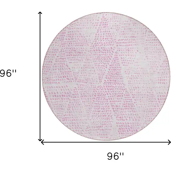 Pink Round Geometric Washable Non Skid Indoor Outdoor Area Rug Photo 3