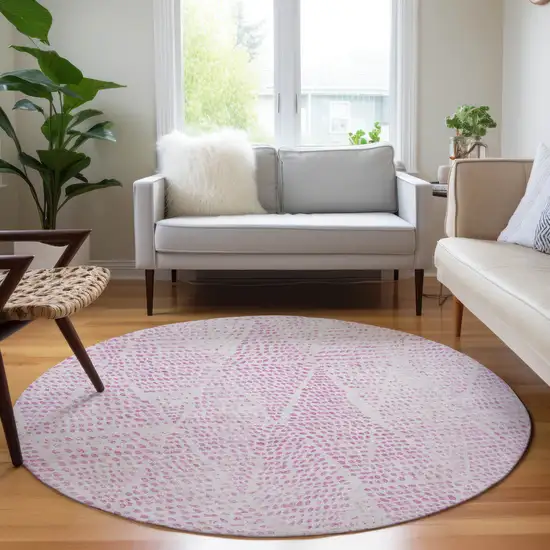 Pink Round Geometric Washable Non Skid Indoor Outdoor Area Rug Photo 7