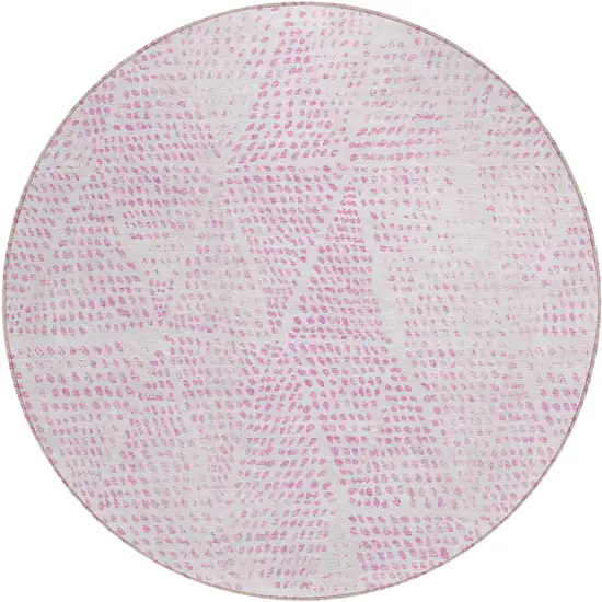 Pink Round Geometric Washable Non Skid Indoor Outdoor Area Rug Photo 2