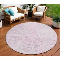 Photo of Pink Round Geometric Washable Non Skid Indoor Outdoor Area Rug