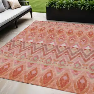 Photo of Pink Salmon And Blush Southwestern Washable Indoor Outdoor Area Rug