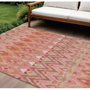 Photo of Pink Salmon And Blush Southwestern Washable Indoor Outdoor Area Rug