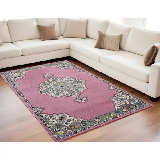 Pink Traditional Medallion Area Rug Photo 2