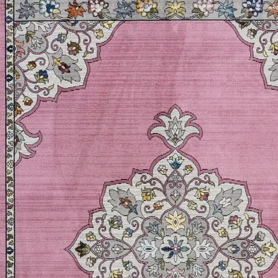 Pink Traditional Medallion Area Rug Photo 7