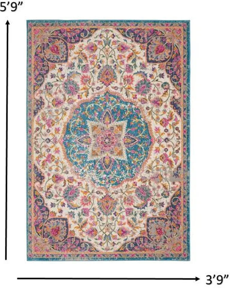 Pink and Blue Floral Medallion Area Rug Photo 3