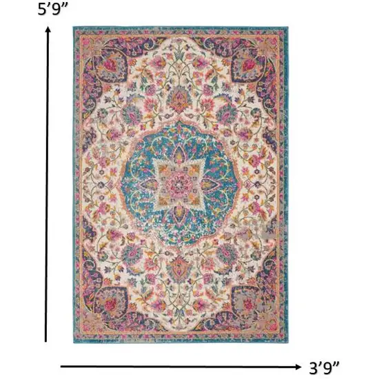 Pink and Blue Floral Medallion Area Rug Photo 3