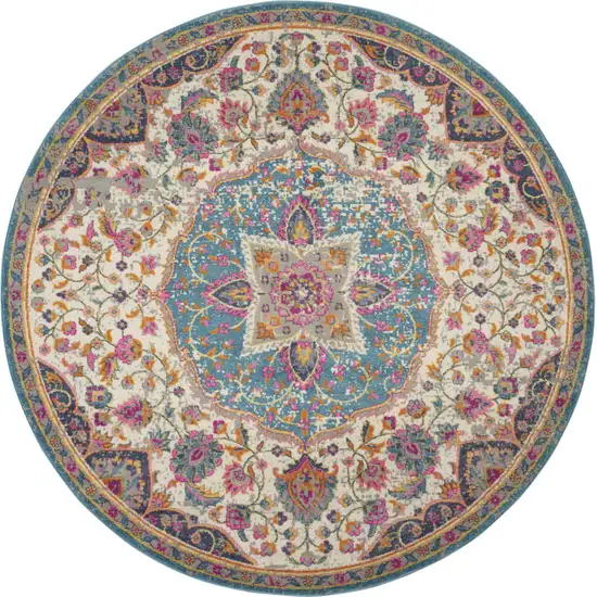 4' Pink And Green Round Dhurrie Area Rug Photo 4