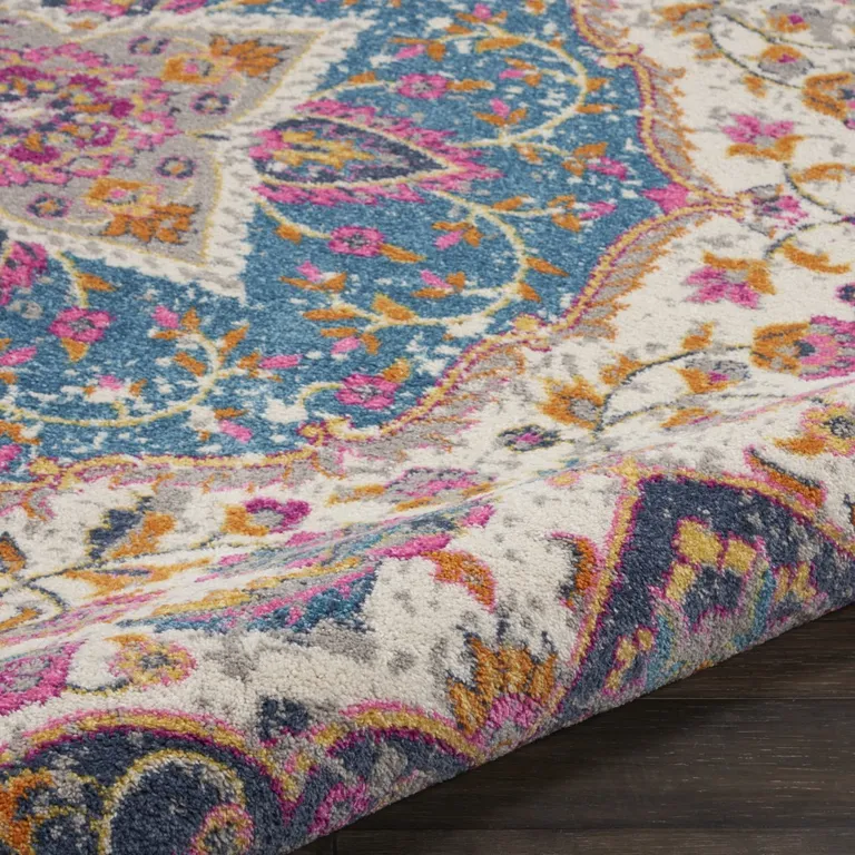 Pink and Blue Floral Medallion Area Rug Photo 2