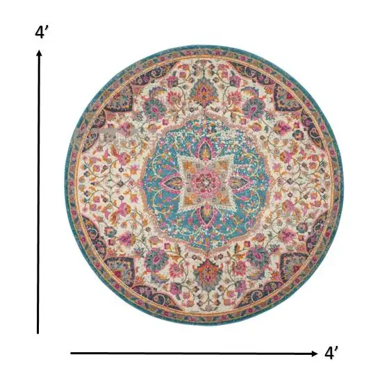 Pink and Blue Floral Medallion Area Rug Photo 3