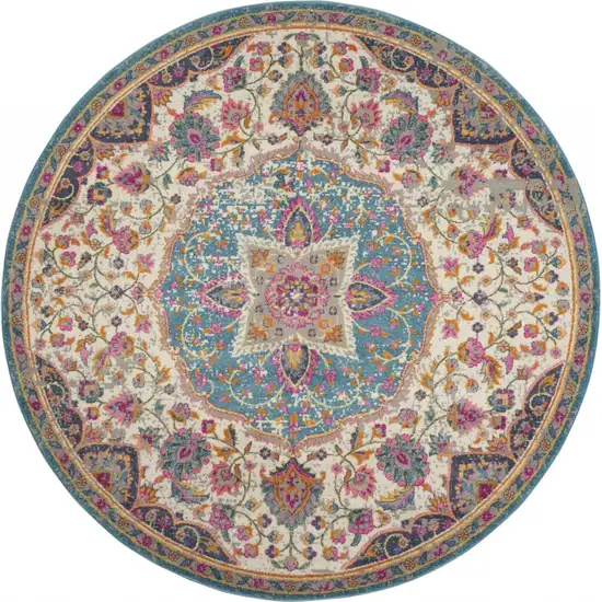 Pink and Blue Floral Medallion Area Rug Photo 8