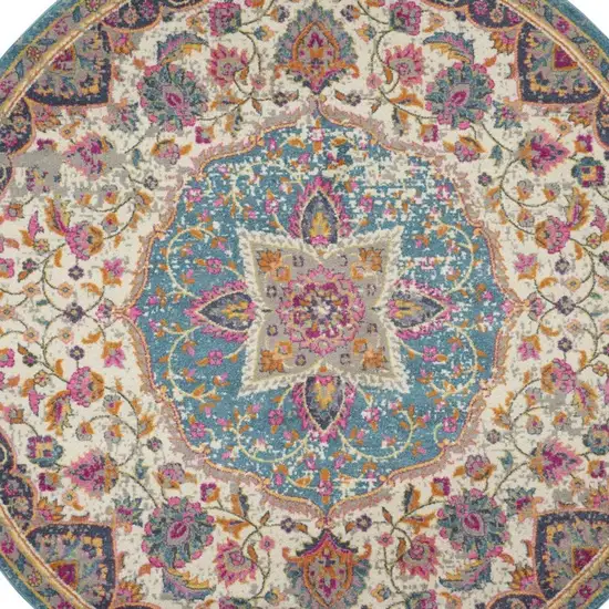 Pink and Blue Floral Medallion Area Rug Photo 7