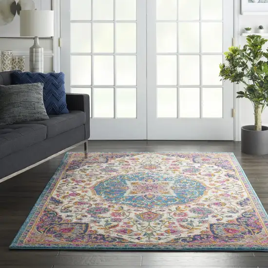 Pink and Blue Floral Medallion Area Rug Photo 4