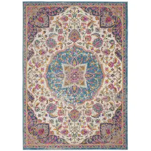 Photo of Pink and Blue Floral Medallion Area Rug