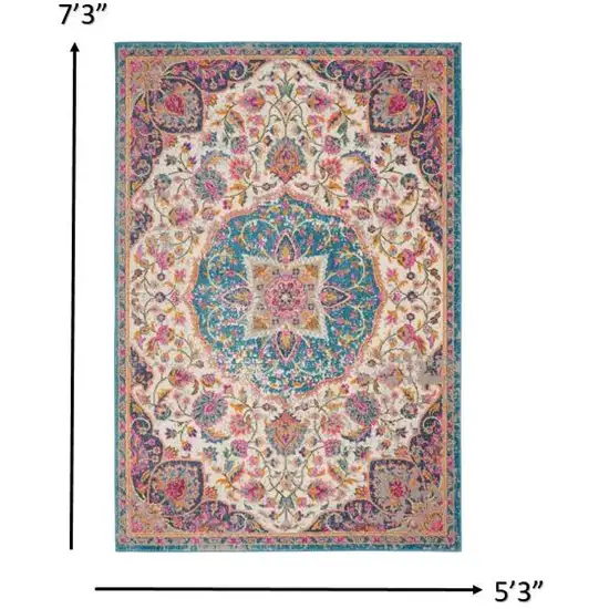 Pink and Blue Floral Medallion Area Rug Photo 3