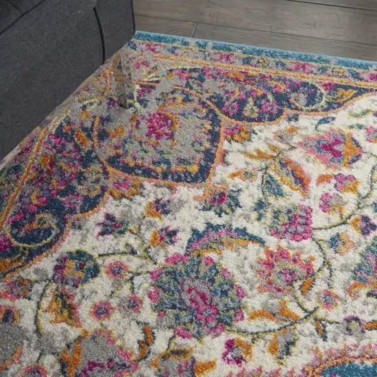 Pink and Blue Floral Medallion Area Rug Photo 2