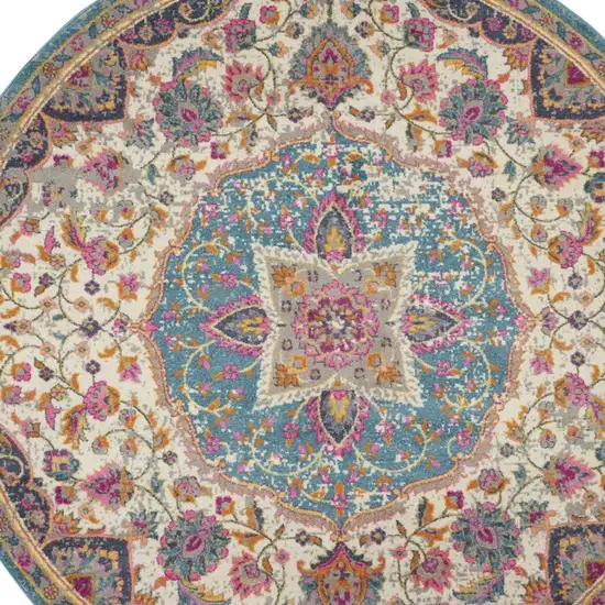 Pink and Blue Floral Medallion Area Rug Photo 7