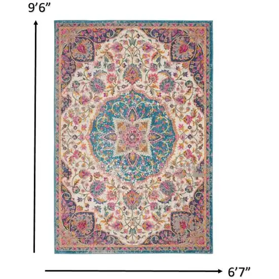 Pink and Blue Floral Medallion Area Rug Photo 2