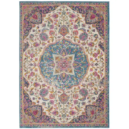 Pink and Blue Floral Medallion Area Rug Photo 1