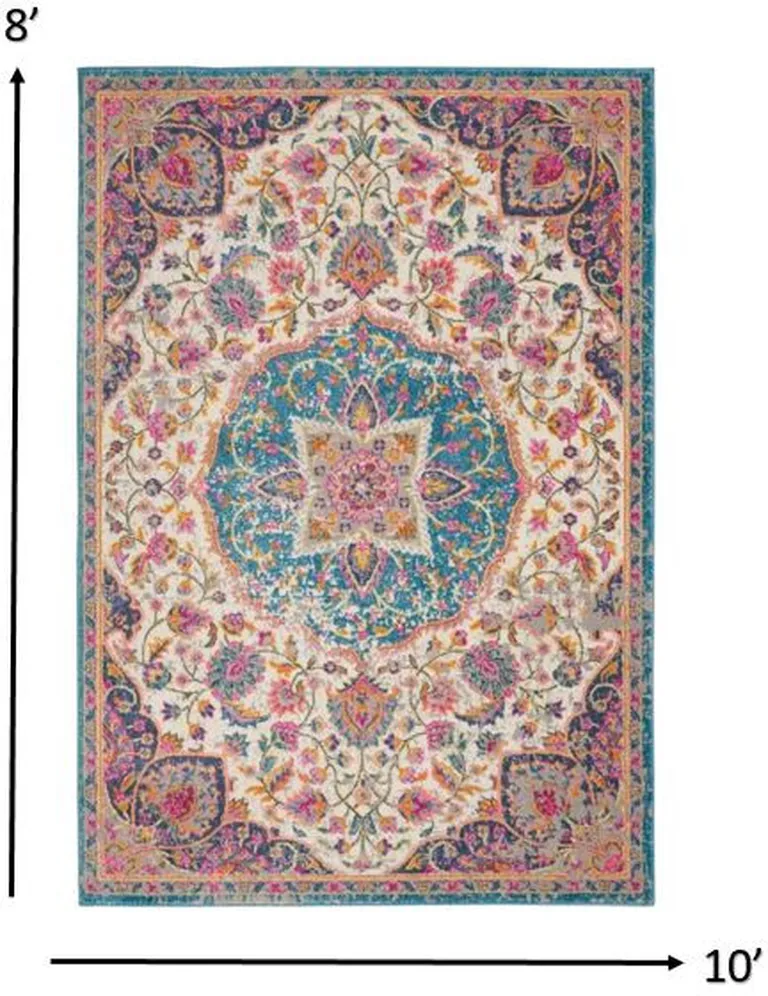 Pink and Blue Floral Medallion Area Rug Photo 2