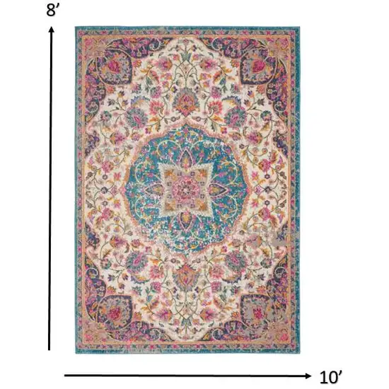 Pink and Blue Floral Medallion Area Rug Photo 2