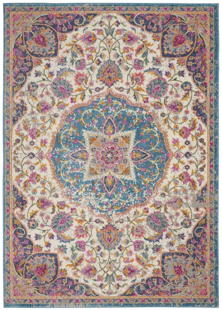 Pink and Blue Floral Medallion Area Rug Photo 1