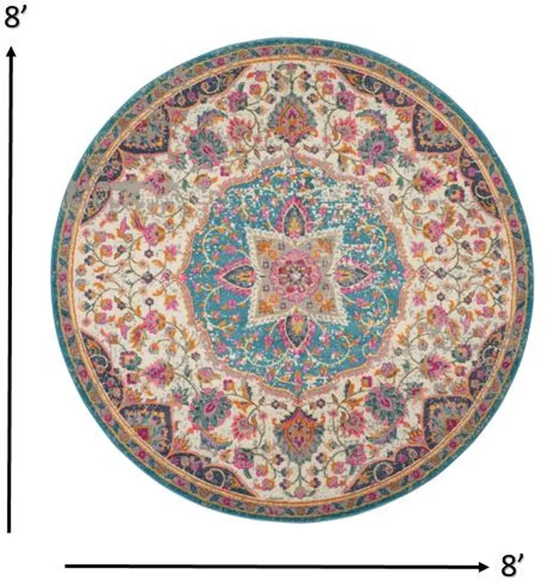 Pink and Blue Floral Medallion Area Rug Photo 3