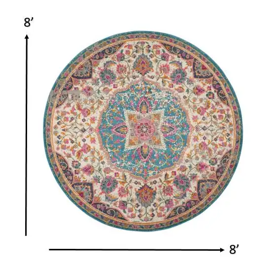 Pink and Blue Floral Medallion Area Rug Photo 3