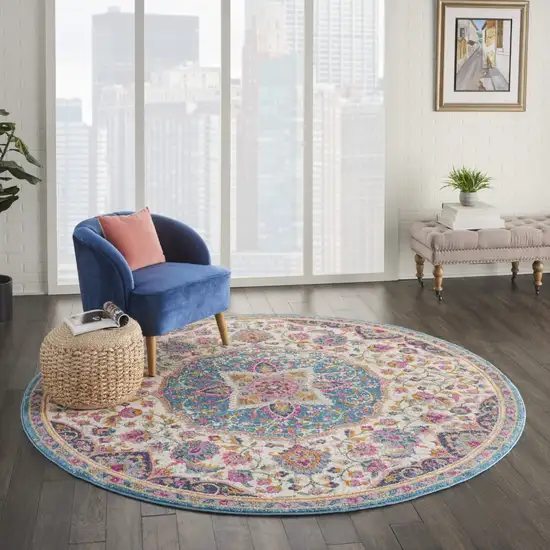 Pink and Blue Floral Medallion Area Rug Photo 5