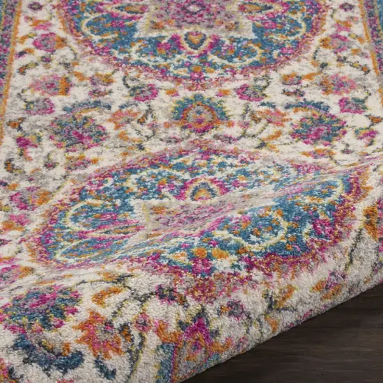 Pink and Blue Floral Medallion Runner Rug Photo 2